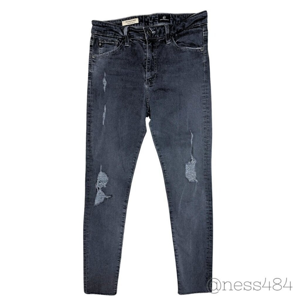 Ag Adriano Goldschmied Farrah Skinny High Rise Jeans Charcoal Distressed Size 28